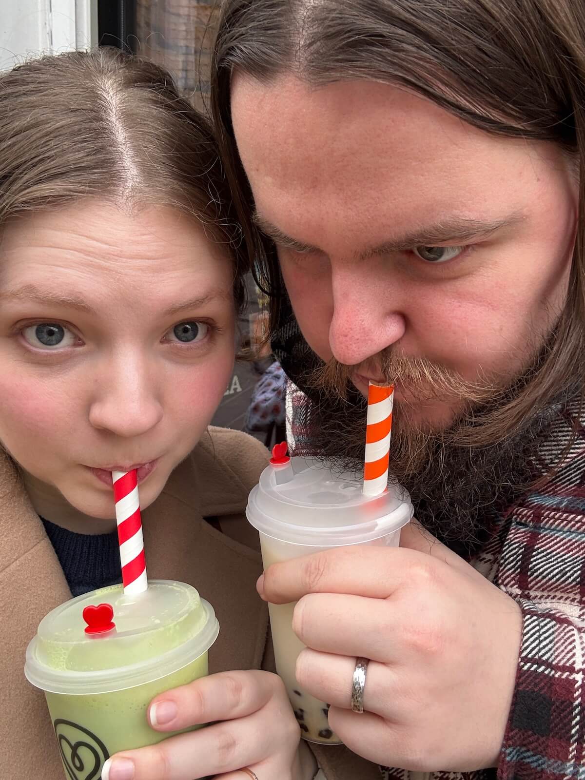 Sam and Jorge sipping on boba tea